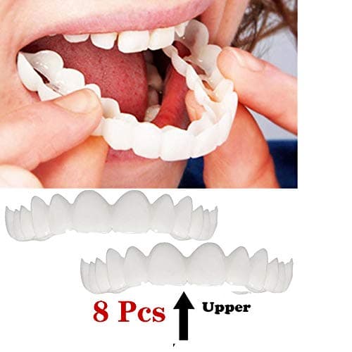 GAOwi 8 Pcs Veneers Teeth Temporary Cosmetic Teeth Denture Teeth Simulated Braces Upper Braces Whitening Teeth Snap Cap On Instant Comfortable Flex Perfect Veneers
