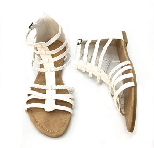 MuDan Womens Buckle Zip Thong Gladiator Sandal Silver