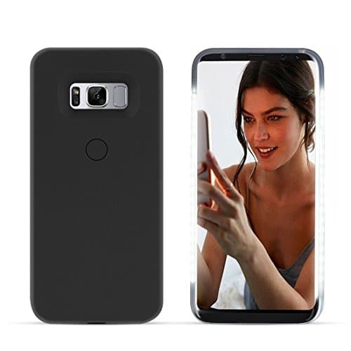 LONHEO Samsung Galaxy S8 plus Illuminated Cell Phone Case Galaxy S8 plus Led Illuminated case Great for a bright Selfie and Facetime with a Free Phone Holder -Black