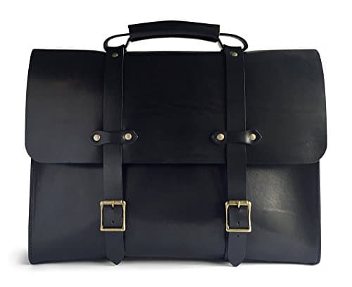 Jackson Wayne Vintage Full Grain Leather Briefcase Laptop Bag (Black)