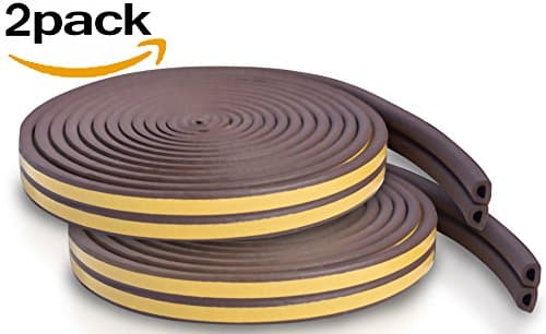 Door And Window Foam Seal Tape 2 PACK: Self-Adhesive EPDM Draft Stopper for Indoor and Outdoor Door Insulation Weather Strip, Gap Draught Blocker, Soundproofing Tape(10ft x 4 seals - Brown)