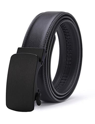 Gnorall Men's Solid Buckle with Automatic Ratchet Leather Belt 35mm