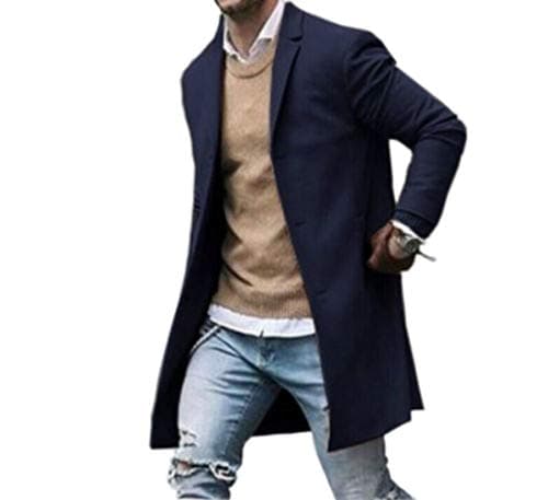 turuste Men Winter Slim Fit Button Down Trench Coat Jacket Outwear
