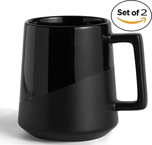 Two Tone Glossy-Matte Finish Sleek Modern Design 18oz Black Mugs (SET OF 2) - Thick Grade A Quality Ceramic – Foam Gift Box Included – Perfect Gift - Perfect For Any Drink