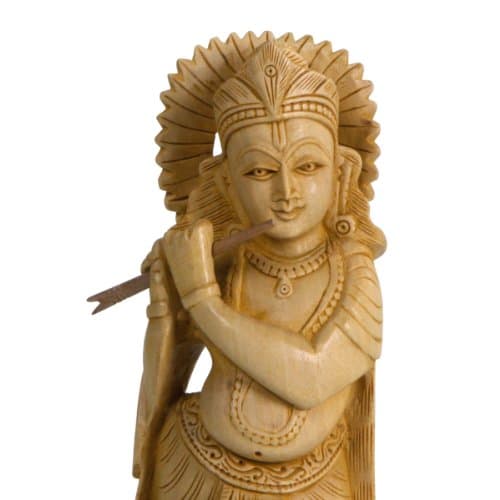 Hand-Carved Wood Krishna Statue