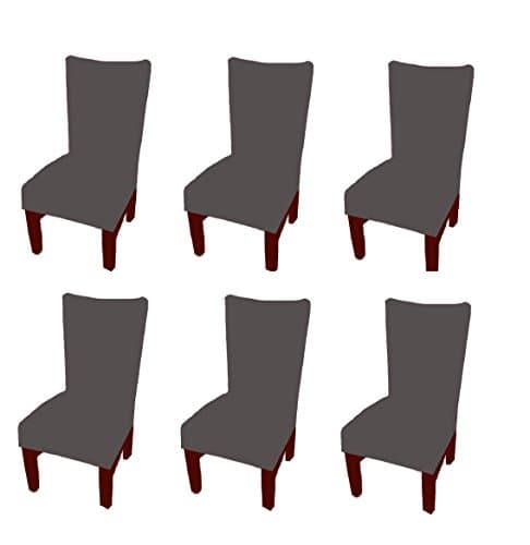 Moonter 6 X Stretch Removable and Washable Spandex/Fabric Dinning Room Chair Seat Covers Banquet Slipcover Protector Folding Decoration For Wedding, Party,Ceremony,Hotel (Set of 6, Grey)
