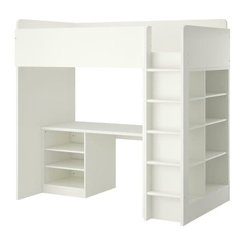 IKEA Twin Size Loft Bed Combo w 2 Shelves/3 Shelves, White 10382.11529.44