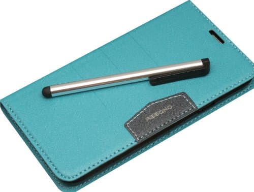 Rebono Premium Leather Protective Wallet Flip Case With Stand For Samsung Galaxy S5 With Card / Money Slot. Free Stylus Pen Gift Included (Light Cyan)