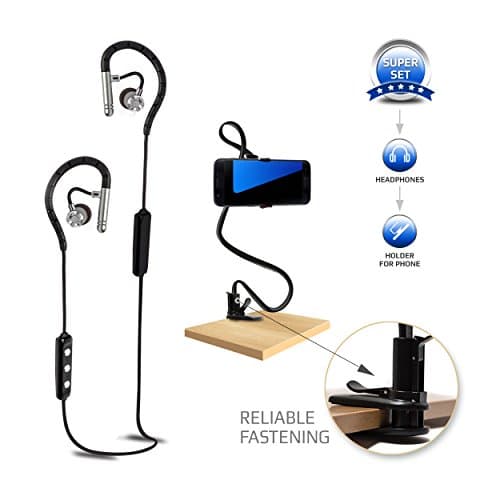 Bluetooth Headphones by Skyeyeye, Wireless Bluetooth Headphones with Mic, Cell Phone Holder black, Best Earbuds with Noise Canceling, Waterproof and Sweat Resistant Auriculares