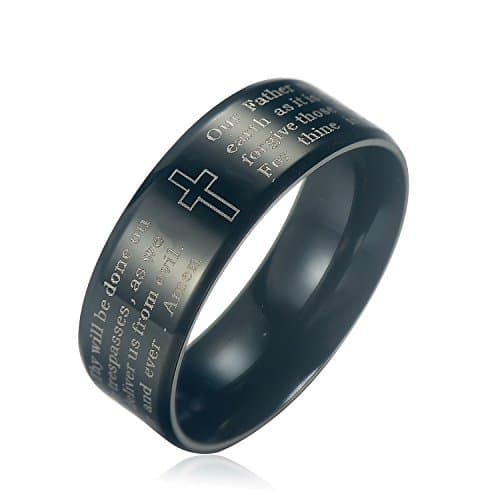 IBERIS Men's Stainless Steel Big Size Cross Scriptures Ring (9)