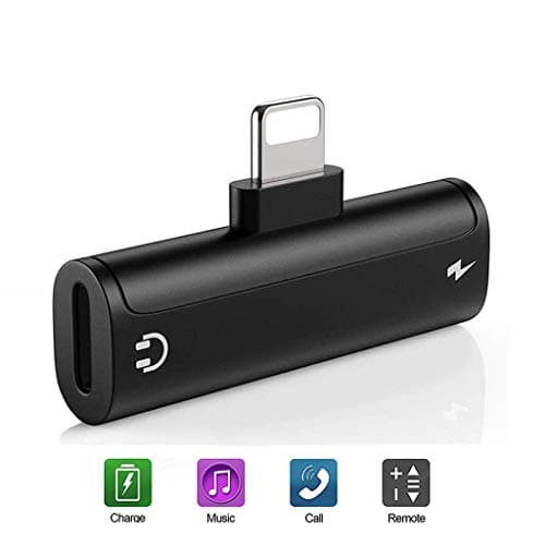 Headphone Adapter for iPhone 7 Adapter Audio and Charging Adapter Splitter Converter for iPhone 8/8Plus/7Plus/X Dual Converter Jack Cable Earphones Music & Charge & Volume Control & Call for All iOS