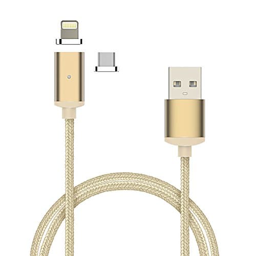 Tomsmoo Magnetic USB Cable 4th Generation,Double-sided Strong Suction Braided 1m/3.3ft Lightning for iPhone and Android Gold