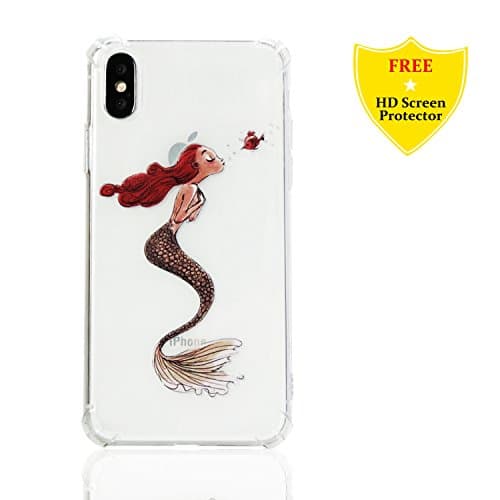 iPhone X Case + Free HD Screen Protector,idatog Colorful Design Soft Silicone Gel Skin Cover Case Flexible TPU Creative Case Bumper Shockproof Anti-Scratch Protective Back Cover For Apple iPhone X 5.8" (Mermaid)