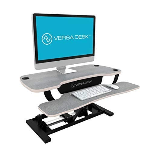 VersaDesk Power Pro - 36" Electric Height-Adjustable Desk Riser - Sit to Stand Desktop with Keyboard and Mouse Tray - Gray