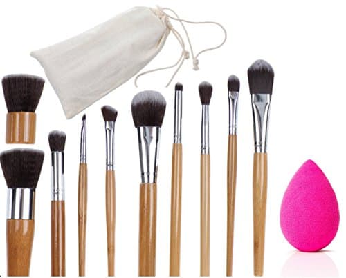 PROMO INSIDE - BAMBOO Makeup Brushes Set 10 Pc Blender with Cotton Bag