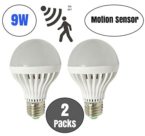 9W Upgraded Motion Activated Sensor LED Light Bulb. E26/E27 Bright Daylight Cool White.(2 Packs.) Radar Detection for Stairs, Patio, Front Door, Basement, Backyard by BestCircle