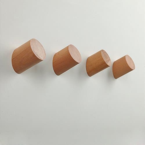 Natural Wooden Coat Hooks, Wall Mounted Single Wall Hook Rack, 2Pcs Decorative Craft Clothes Hooks (Beech Wood)