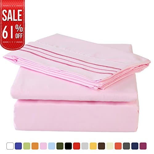 Merous Microfiber Bed Sheets Set - 100% Brushed 1800 Soft Hypoallergenic Fitted Sheet 4 Piece Set - Wrinkle, Fade, Stain Resistant - Pink, Queen