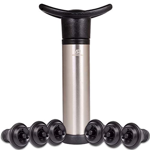 Wine Pump with Valve Wine Stoppers (Silver 6 Stoppers)