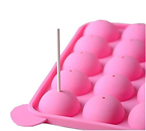 Silicone Cake Mold 20-cavity Half Circle Lollipop Party Cupcake Baking Mold Cake Pop Stick Mold Tray Pink
