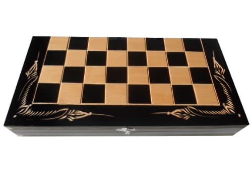 Hand Crafted Beech Wooden Chess And Backgammon Set 32 x 32 cm (Black/Natural)