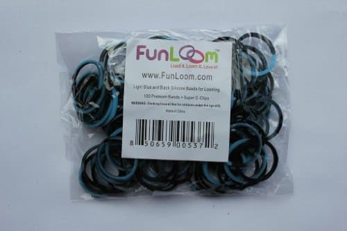 Light Blue and Black Swirl 100 Silicone Bands with Super C-clips