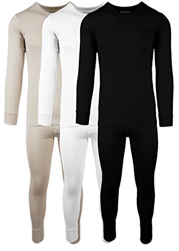 AMERICAN ACTIVEMen's 3 Pack 100% Cotton Fleece Lined Base Layer Thermal Underwear 2 Piece Set