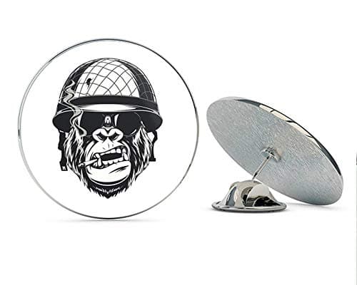 BRK Studio Cool Black and White Gorilla Monkey Soldier Cartoon Round Metal 0.75" Lapel Pin Hat Shirt Pin Tie Tack Pinback