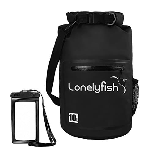 Dry Bag - Waterproof Roll Top Dry Sack with Transparent Window, Exterior Zip Pocket, Long Shoulder Strap for Kayaking, Rafting, Camping, Hiking & Fishing - Waterproof Phone Case Included (Black, 10L)
