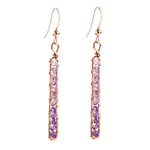 Sunrise Gem Earrings - Rose Gold Rectangle Dangle Earrings with Ombre Purple Amethyst