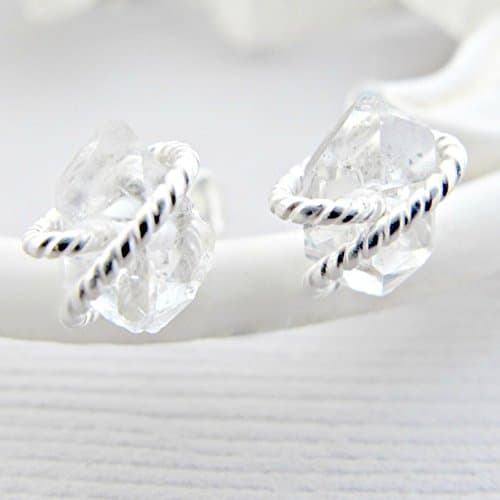 Twist Sterling Silver Earrings, Herkimer Diamond Earrings Studs, Sterling Silver Post, Rough Diamond Earrings, Crystal Earrings, Quartz Studs, Diamond