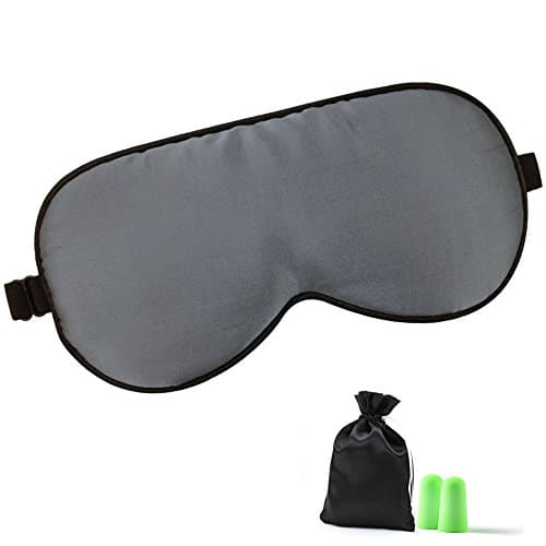 Lonfrote Natural Silk Sleep Mask Smooth Blindfold Eye Mask with Adjustable Strap Carry Pounch and Earplugs (Gray)