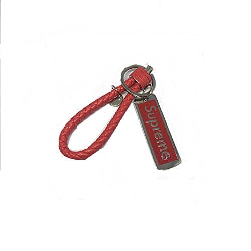 Supreme Keychains Braided Leather Woven Tide Metal Key Chain Ring Paint Strap Handbags Charms (Red)