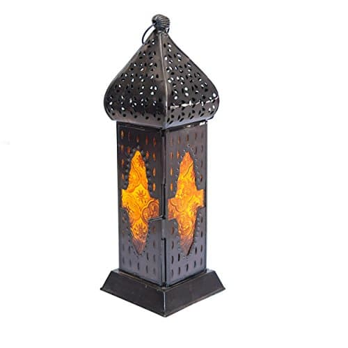 Insideretail Moroccan Style Lantern with a Black Antique Finish and Orange Glass, 9 by 9 by 30cm, Set of 2