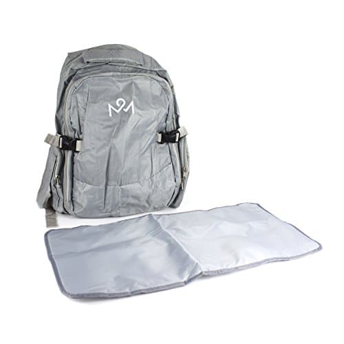 Diaper Bag Smart Organizer Backpack By Meadow Mart For Baby - For Dads, Moms, Unisex Black/Grey - With Stroller Strap, Changing Pad and Insulated Pockets (grey)