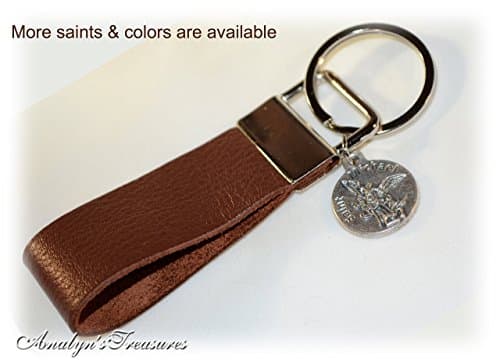 US Navy Brown Leather Key Fob, St Michael Leather Key Fob, St. Michael Key Fob, Leather Key Fob, US Navy Key Chain, St. Michael Keychain