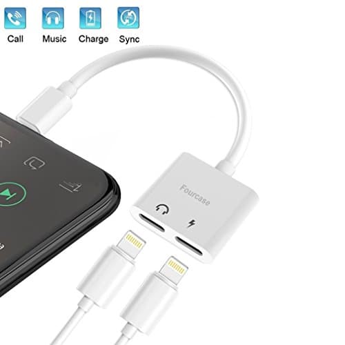 iPhone X/8 Adapter Splitter, Fourcase Dual Lightning Headphone Audio and Charge Adapter for iPhone X/8/8 Plus, iPhone 7/7 Plus
