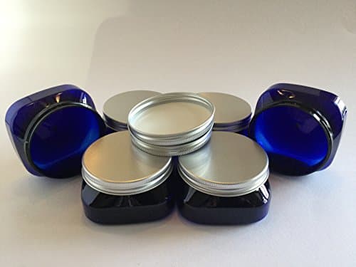 Plastic Blue PET Square Jar 4 oz. with Silver Aluminum Lined Lid (Pack of 6)