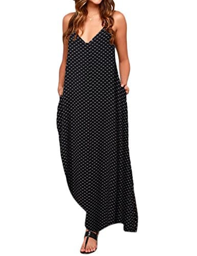 Liebeye Women's V-neck Polka Dot Loose Boho Long Maxi Beach Sun Dress Printed S