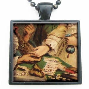 Palm Reader Fortune Teller Glass Tile Pendant Necklace Black Tray and Chain