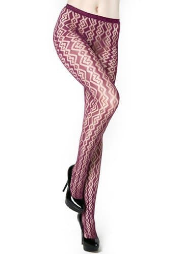 Zig Zag Coils Fishnet Pantyhose (Regular, Wine)