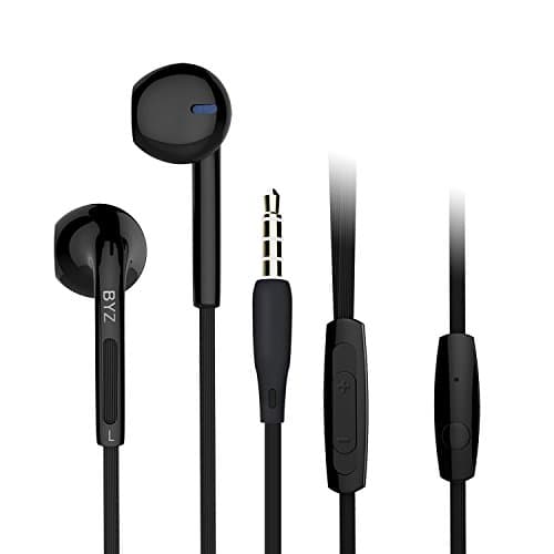 Fedirect In-Ear Wired Headphones, iPhone Earbuds with Microphone Tangle Free Flat Cable Stereo Earphones for Sports Black