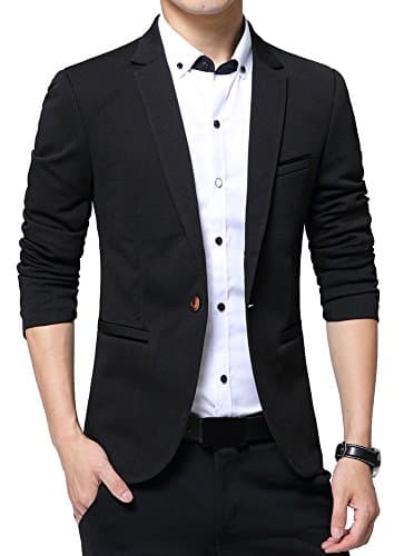SiYuan Mens Fashion One Button Coat Slim Fit Basic Jacket Blazer Black 1416 3XL