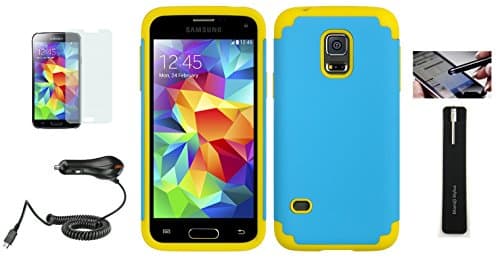 Hybrid Dual Layer Case for Samsung Galaxy S5 with Screen Protector and Momiji® Stylus Pen, Car Charger (Blue)