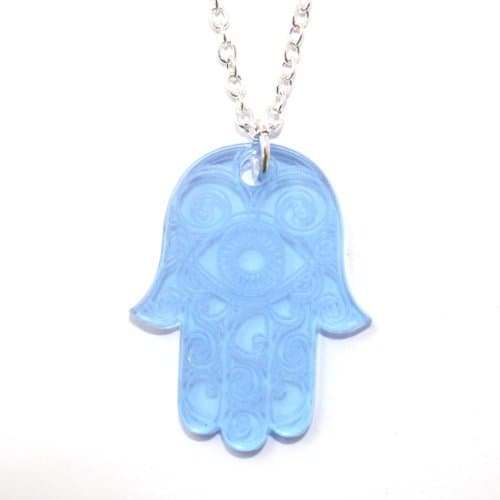 Sour Cherry Hamsa Pendant Necklace (Blue)