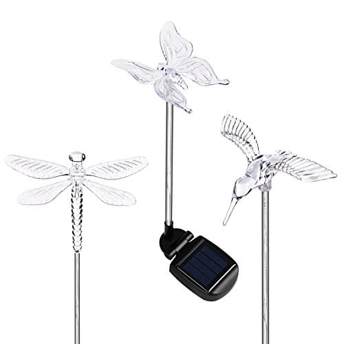 HCTro Solar Garden Lights, Crystal Upper Stake with Built in Multi Color Changing 3 LED, Hummingbird Butterfly Dragonfly, Solar Powered Lights, Outdoor Solar Lights for Patio Yard Fairy, 3 Pack