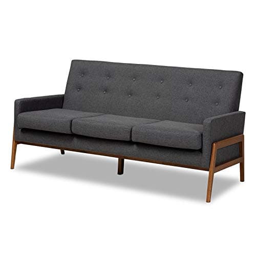 Baxton Studio Perris Mid-Century Modern Dark Grey Fabric Upholstered Walnut Finished Wood Sofa