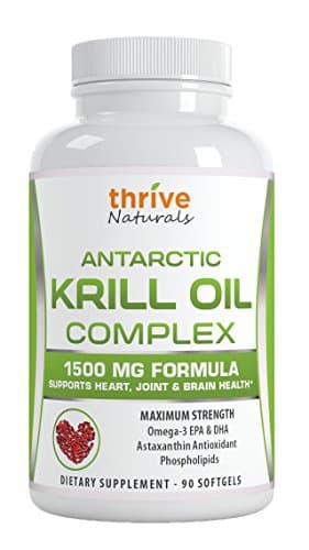 Thrive Naturals Antarctic Krill Oil Complex - 1500 mg Formula Supports Heart, Joint & Brain Health - Maximum Strength Omega-3 EPA & DHA Astaxanthin Antioxidant Phospholips - 90 Softgels