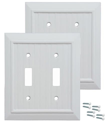 Pack of 2 Wall Plate Outlet Switch Covers by SleekLighting | Classic White Beadboard Wall plates| Variety of Styles: Decorator/Duplex/Toggle/Blank / & Combo | Size: 2 Gang Toggle