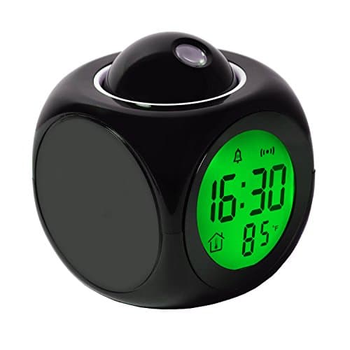 EWTTO Digital LED Projection Alarm Clock with Calendar Temperature Snooze Voice Talking (Black)